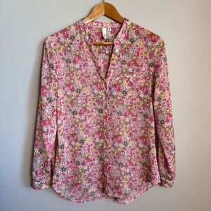 Kut From the Kloth Long‎ Sleeve Sheer Button Up Crepe Blouse Multicolor Pink Sml